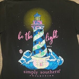 Simply Southern Short Sleeve Tee - Black with Multicolor Lighthouse
